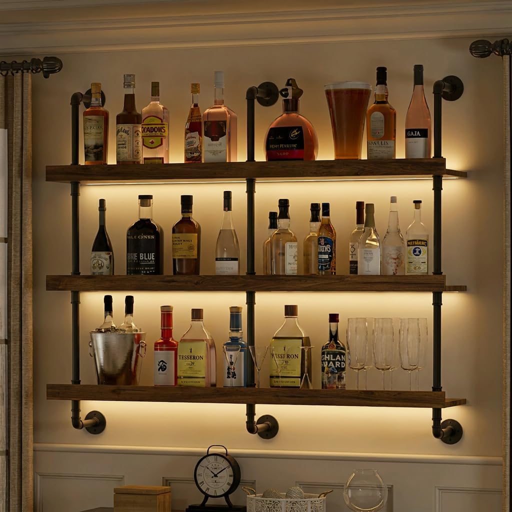 Home Bargains - Rak Anggur Dinding dengan Lampu LED,