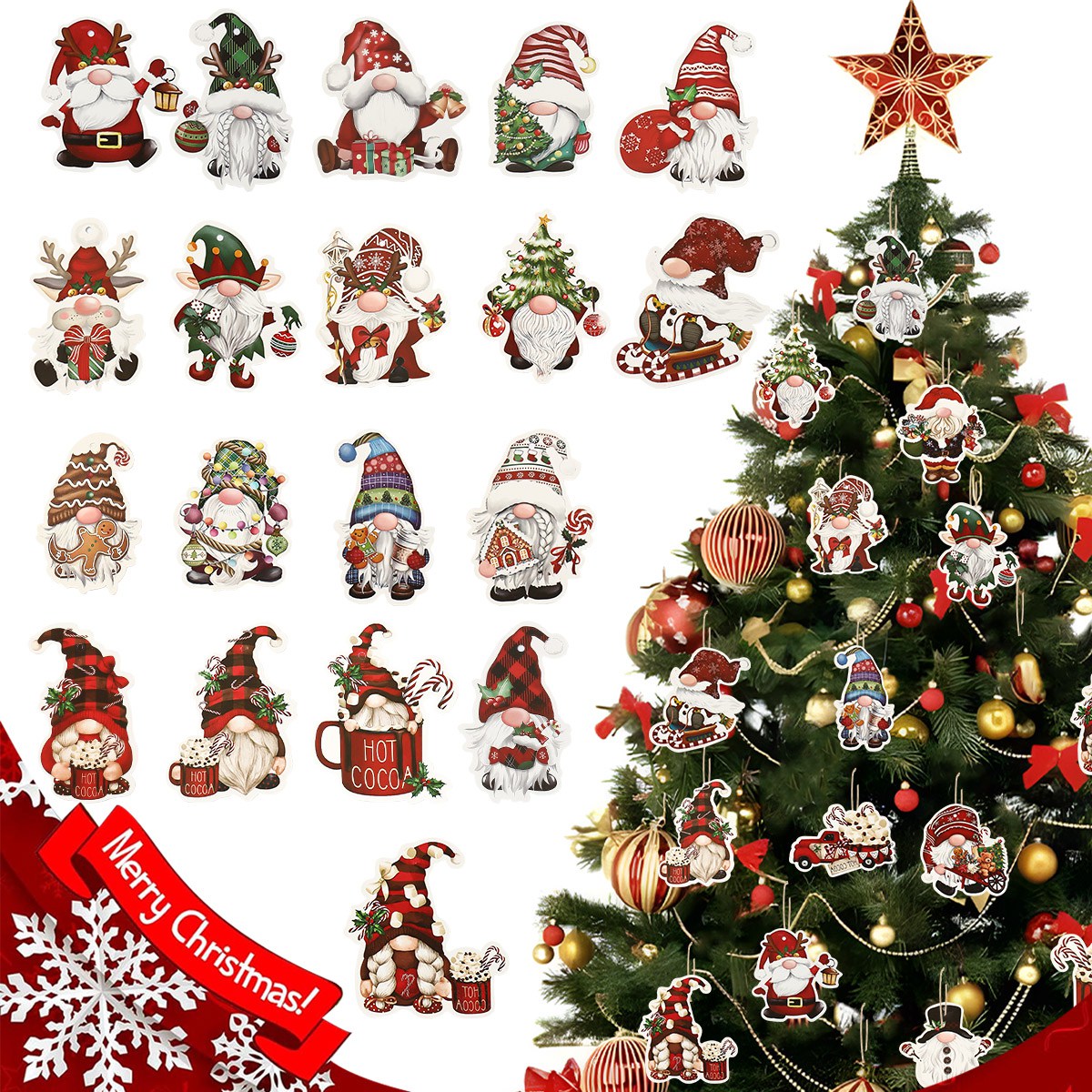 Home Bargains - 12 buah liontin kertas Natal Santa