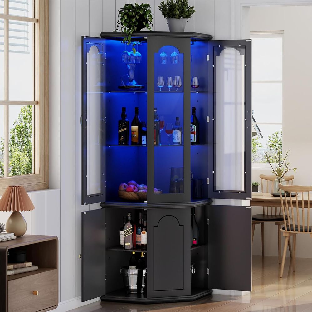 Home Bar And Cabinet - Kabinet Bar Berlampu dengan Pintu Kaca